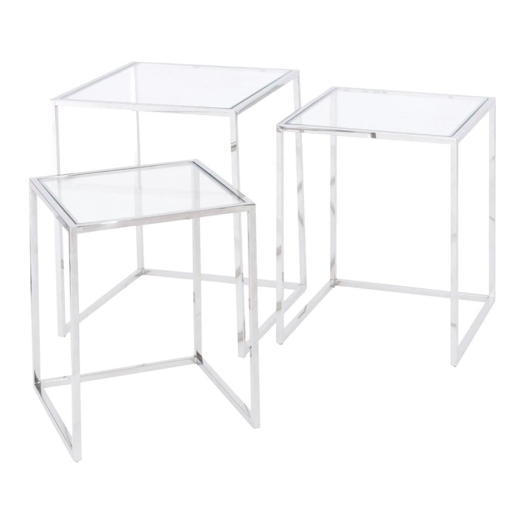 Libra Midnight Mayfair Collection - Linton Set Of 3 Nesting Tables Steel & Glass