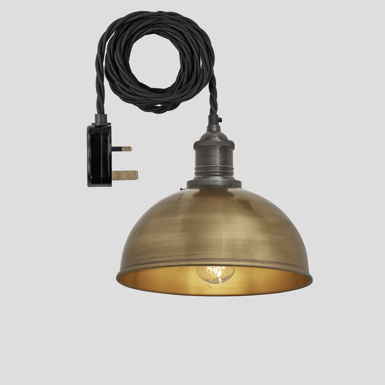  Industville-Industville Brooklyn Dome Brass Pendant With Plug-Brass 149 