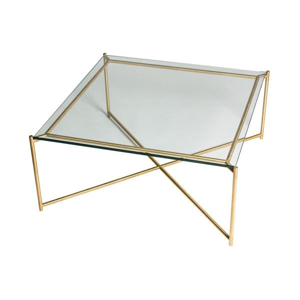 Gillmore Iris Clear Glass Top & Brass Frame Square Coffee Table