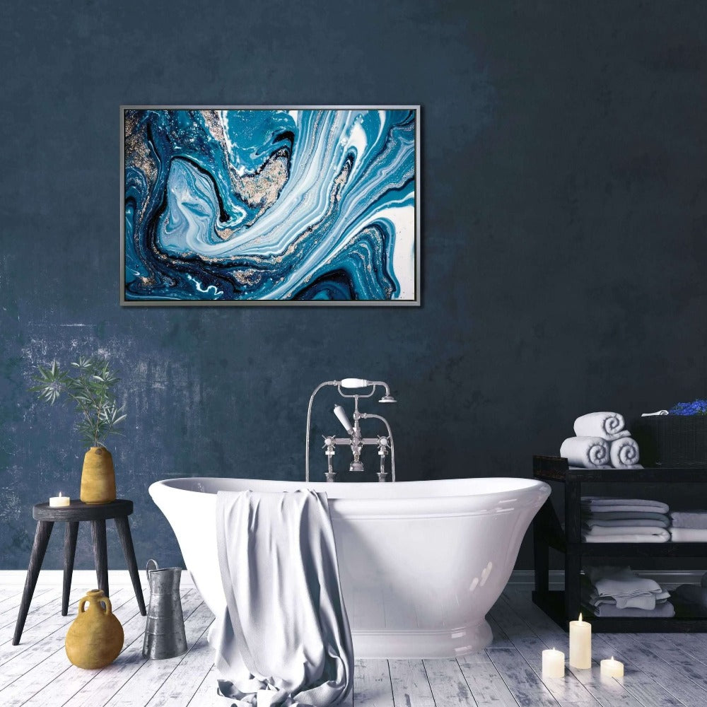 Olivia's 'Blue Marble Swirl' - Framed Canvas - 62x102cm