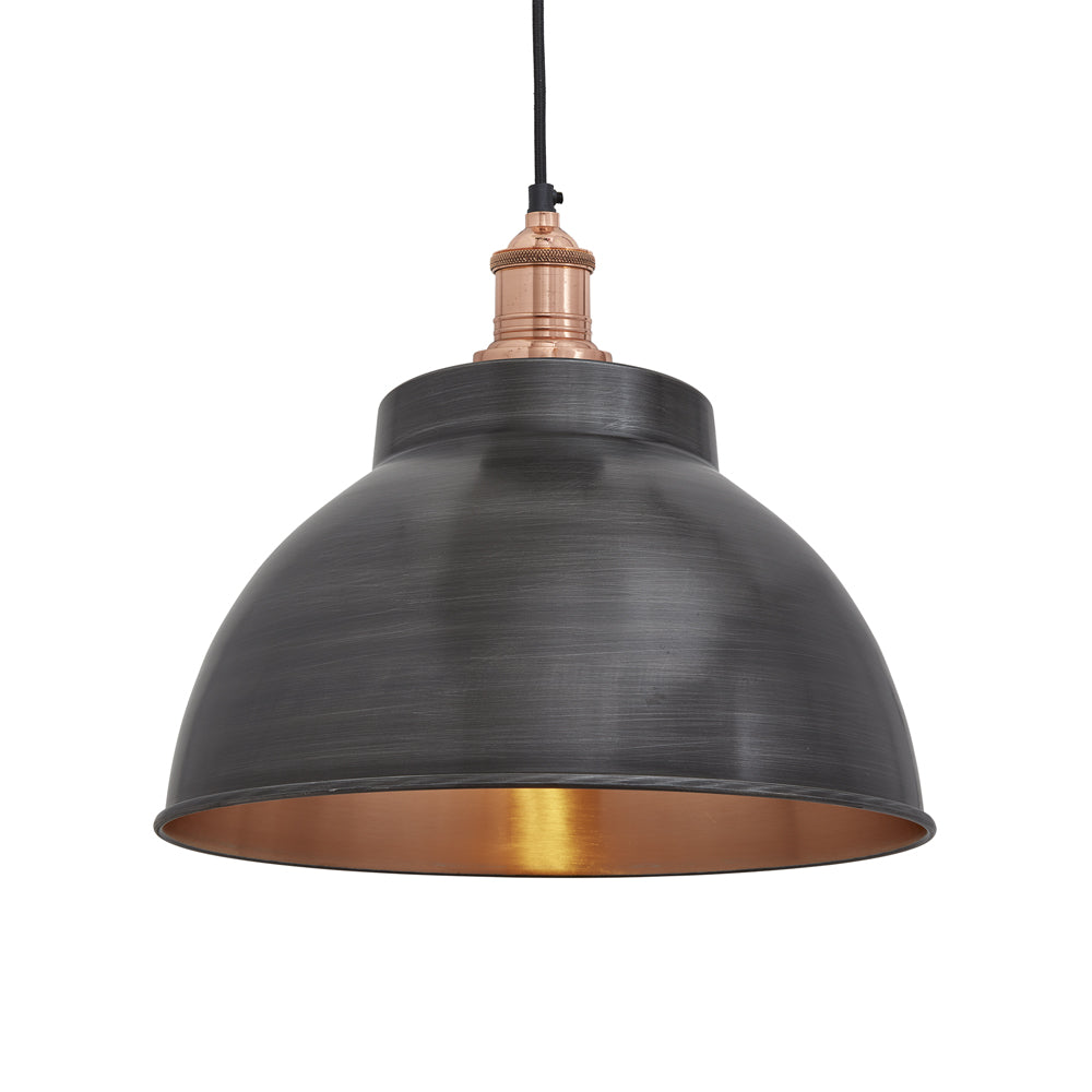  Industville-Industville Brooklyn Dome Pewter And Copper Pendant With Plug-Silver 373 