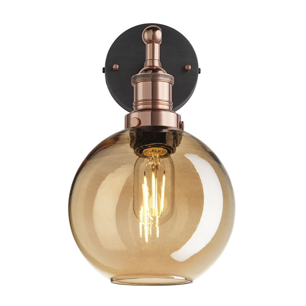 Industville Brooklyn Tinted Glass Globe Amber Wall Light