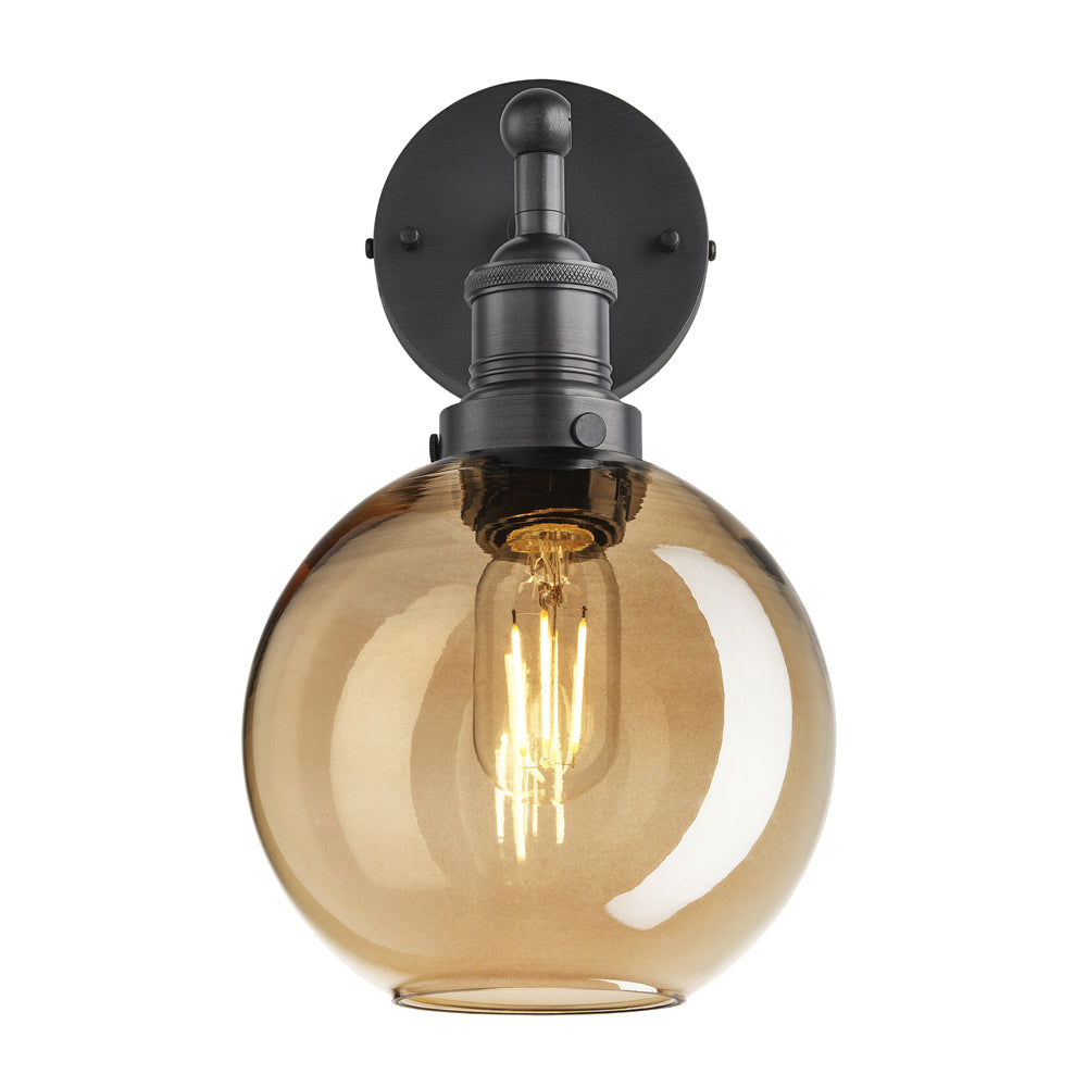  Industville-Industville Brooklyn Tinted Glass Globe Amber Wall Light-Clear  997 
