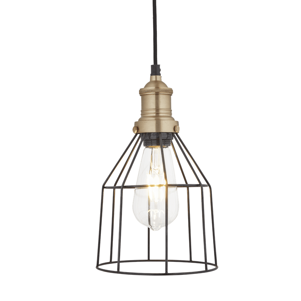 Industville Brooklyn Wire Cage Pendant - 6 Inch - Brass - Cone