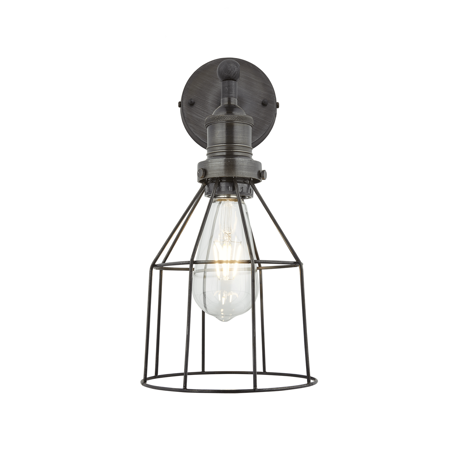  Industville-Industville Brooklyn Wire Cage Wall Light - 6 Inch - Pewter - Cone-Black 93 