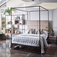 Gillmore Bed Federico Black Frame & Canopy Weathered Oak Headboard Bed