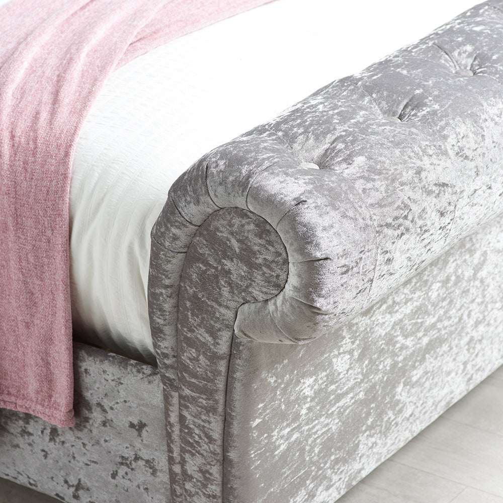 Olivia's Caspian Bed in Steel Crushed Velvet