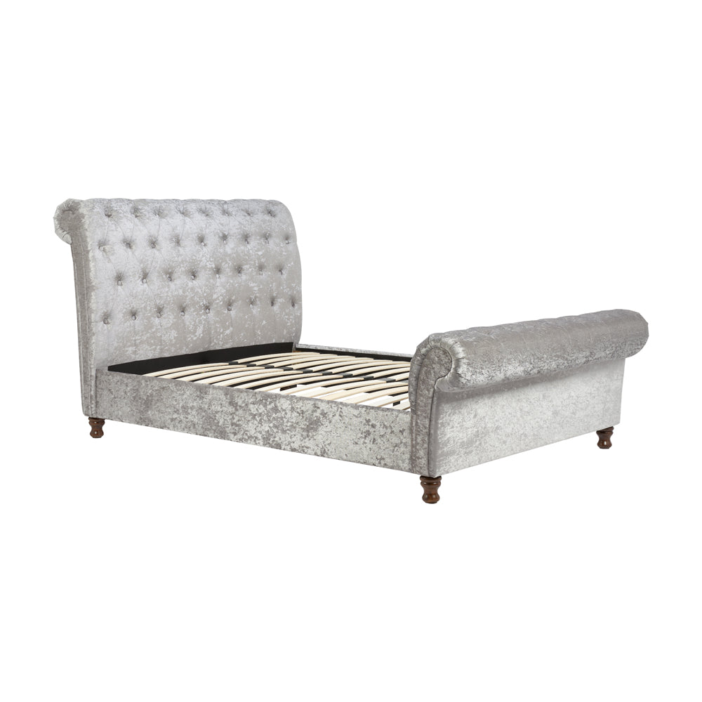 Olivia's Caspian Bed in Steel Crushed Velvet