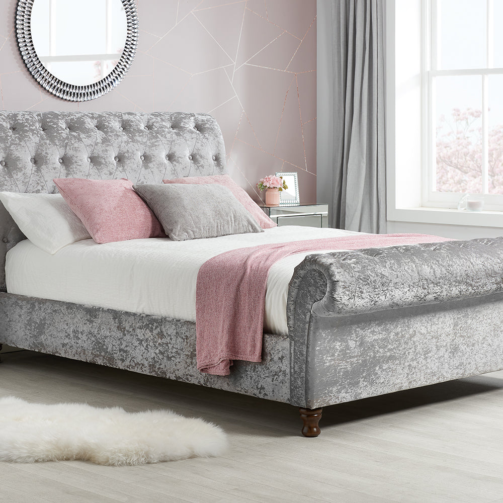 Olivia's Caspian Bed in Steel Crushed Velvet