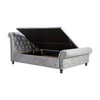 Olivia's Caspian Side Opening Ottoman Bed in Steel Crushed Velvet