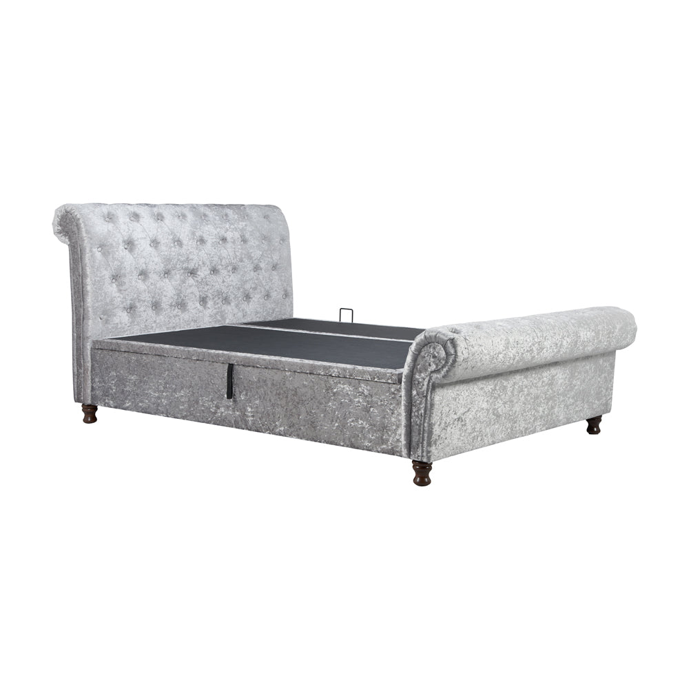 Olivia's Caspian Side Opening Ottoman Bed in Steel Crushed Velvet