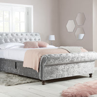 Olivia's Caspian Side Opening Ottoman Bed in Steel Crushed Velvet