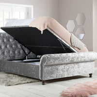 Olivia's Caspian Side Opening Ottoman Bed in Steel Crushed Velvet