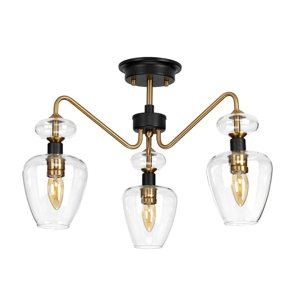 Elstead Armand 3 Ceiling Light Aged Brass Plated And Charcoal Black Paint