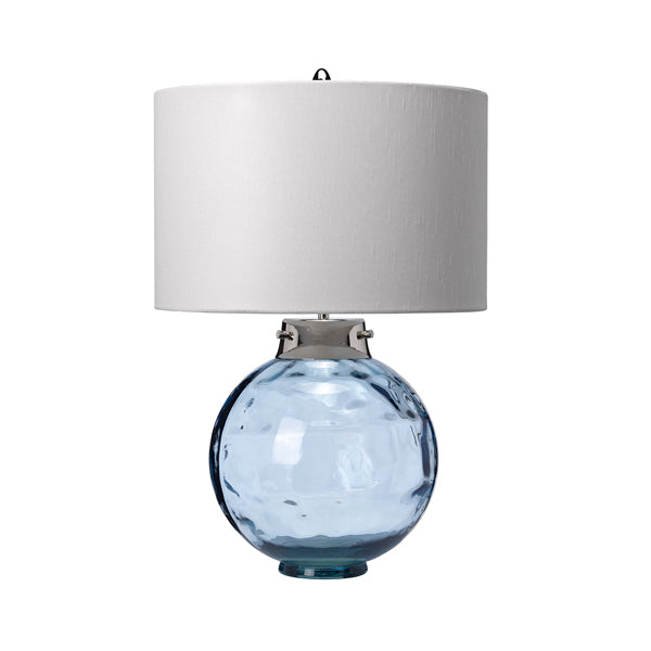 Elstead Kara Metalwork Table Lamp Polished Nickel Glassware Blue