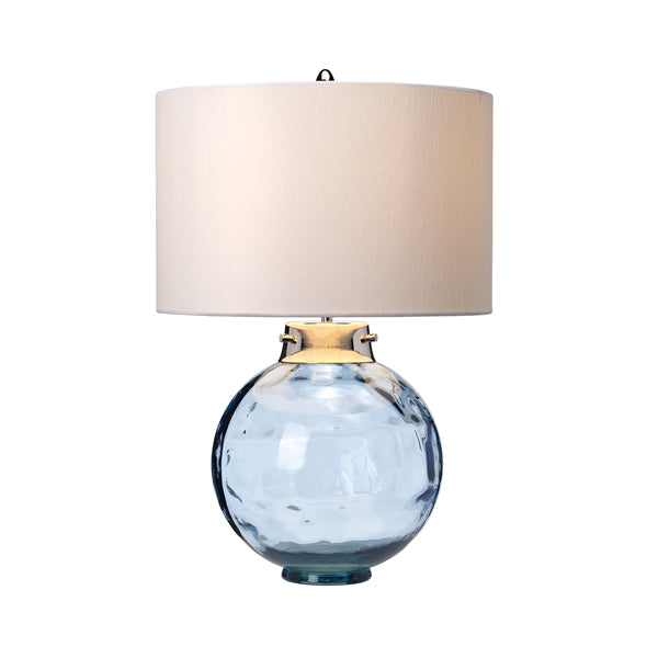 Elstead Kara Metalwork Table Lamp Polished Nickel Glassware Blue