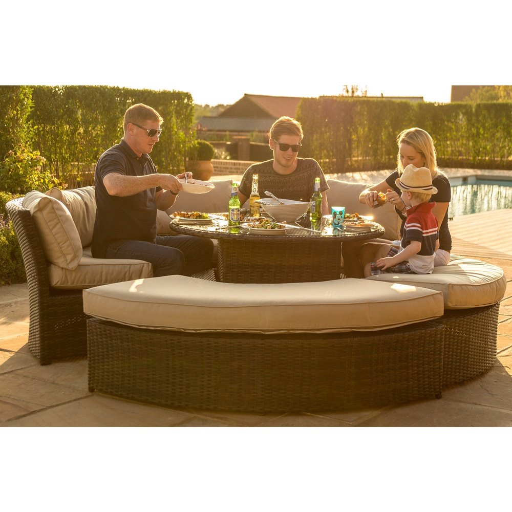 Maze Chelsea Lifestyle Outdoor Suite with Glass Rising Table in Brown