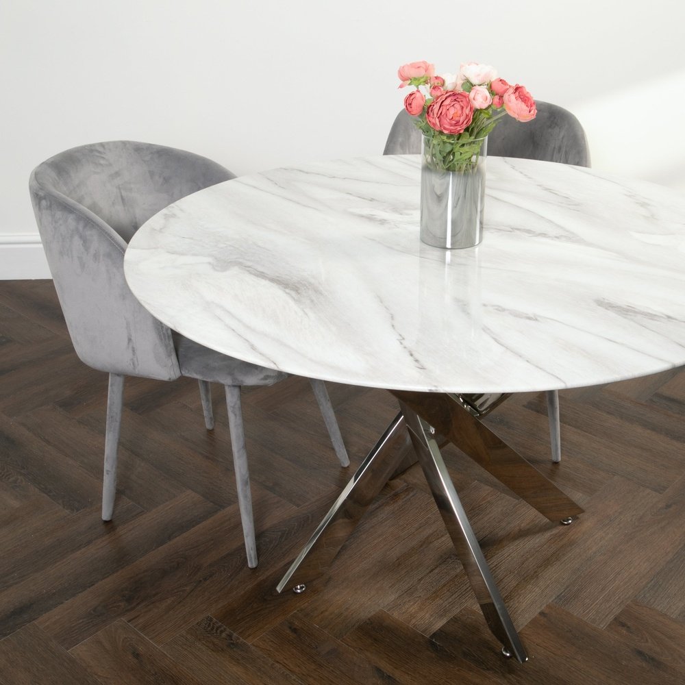 Native Home Marble Round 4 Seater Dining Table in Silver