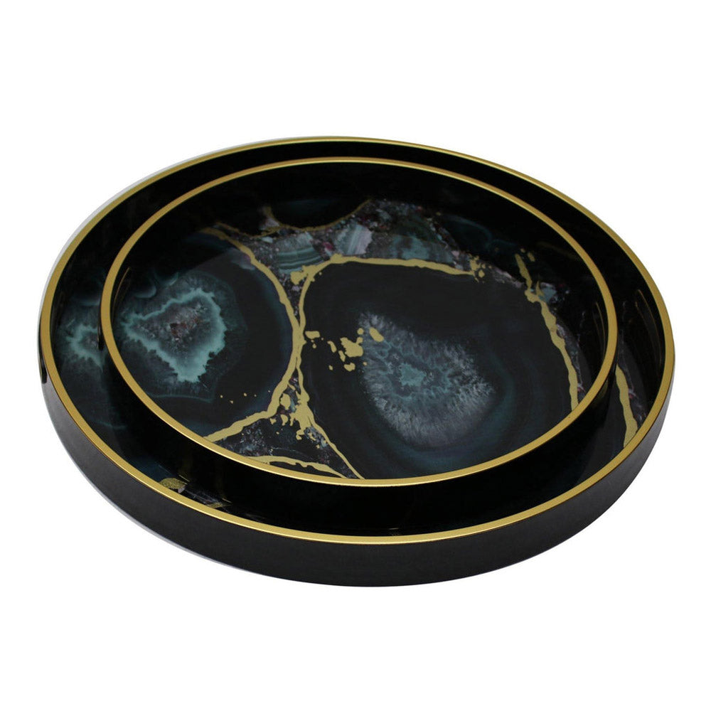 Mindy Brownes Set of 2 Glory Serving Trays in Green & Midnight