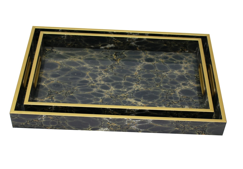 Mindy Brownes Set of 2 Serving Trays in Gold & Deep Blue