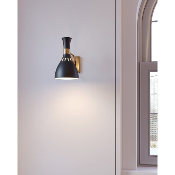 Elstead Joan 1 Light Wall Light Midnight Black and Burnished Brass