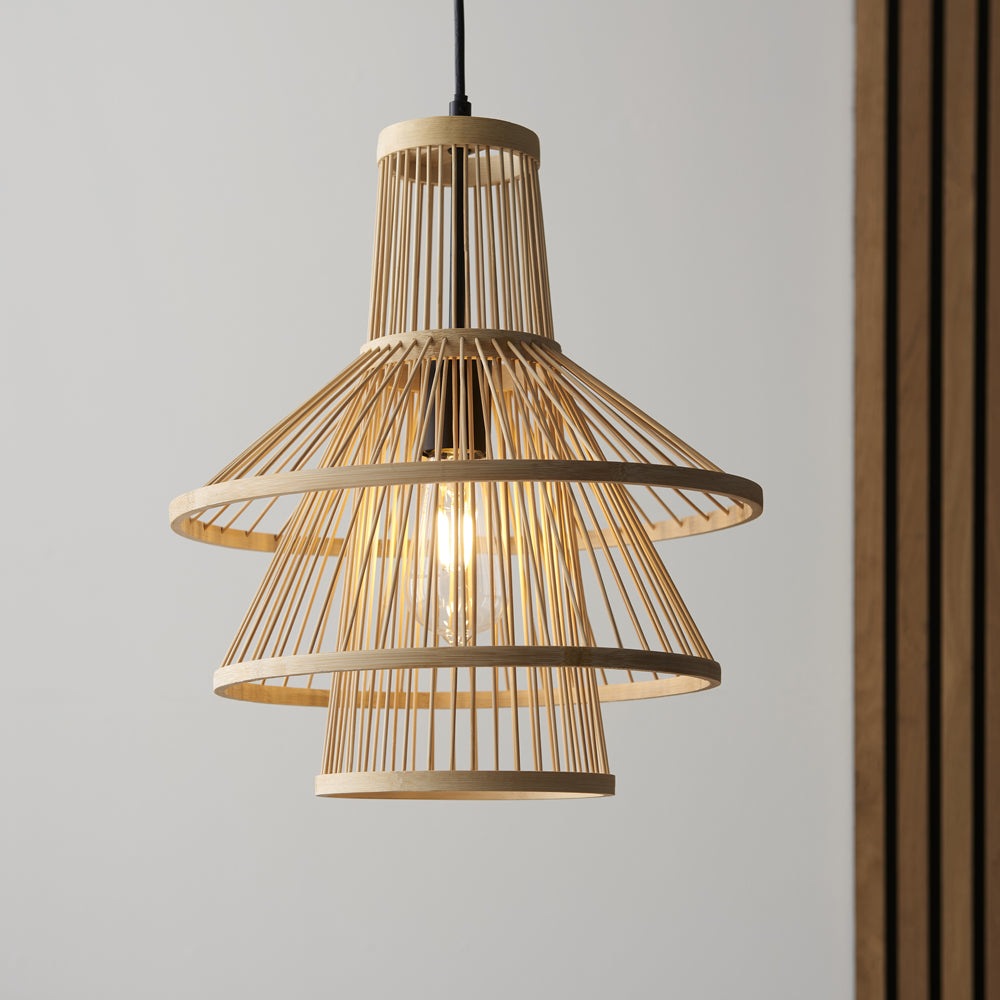 Gallery Interiors Mantra 1 Pendant Light in Light Natural Bamboo