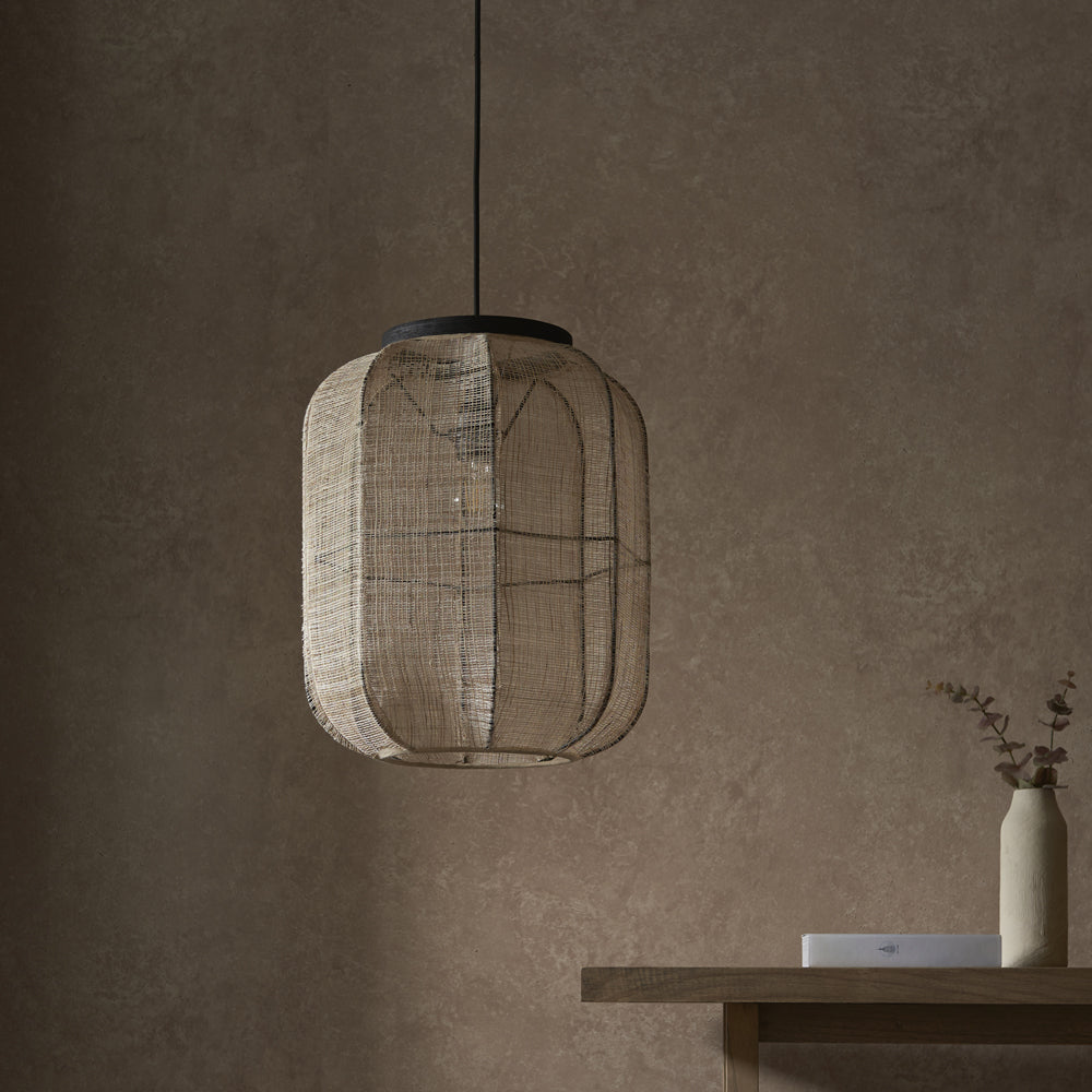 Gallery Interiors Zane Rounded Rectangle Pendant Light in Natural & Black