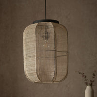 Gallery Interiors Zane Rounded Rectangle Pendant Light in Natural & Black