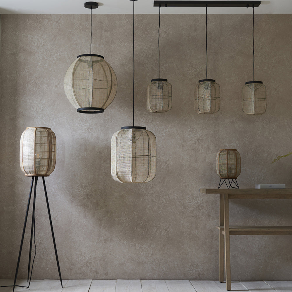 Gallery Interiors Zane Rounded Rectangle Pendant Light in Natural & Black