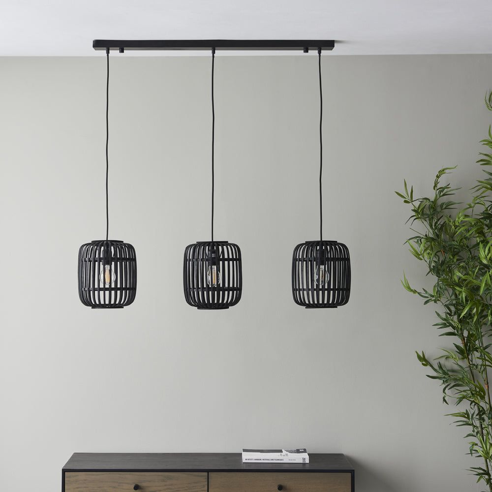 Gallery Interiors Martha Pendant Light in Dark Bamboo - 3 light