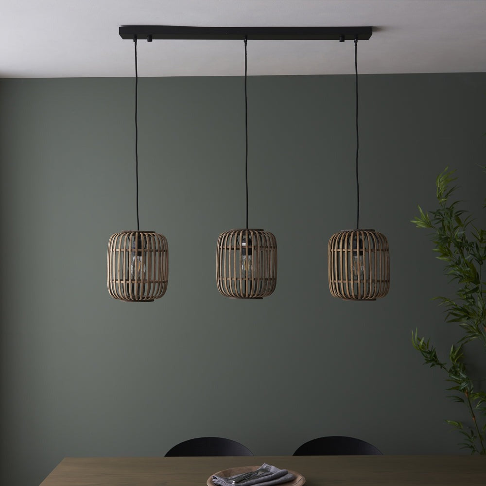 Gallery Interiors Martha Pendant Light in Light Natural Bamboo - 3 light