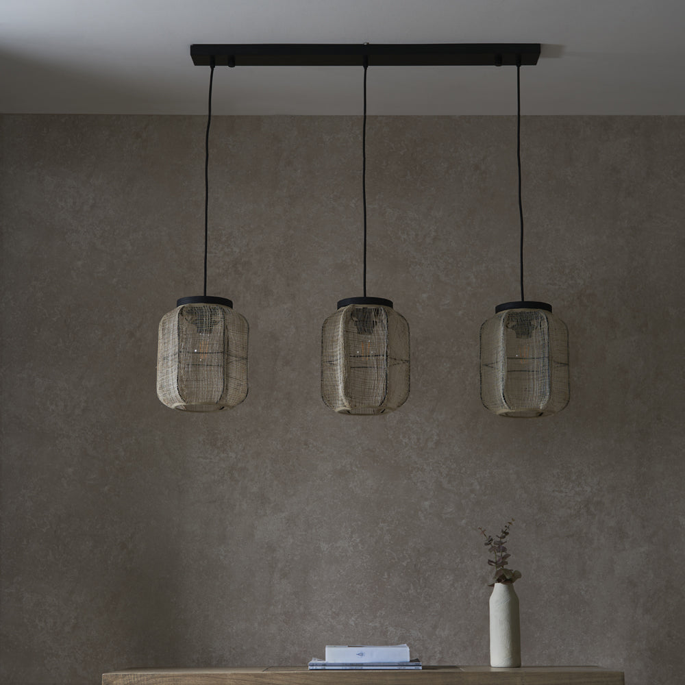 Gallery Interiors Zane 3 Pendant Light in Natural & Black