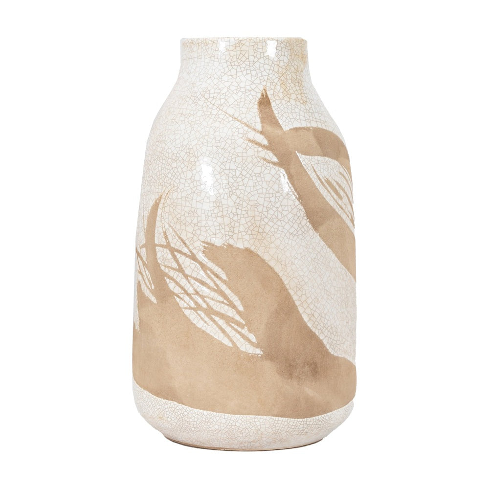 Gallery Interiors Yoya Vase in Reactive White & Brown