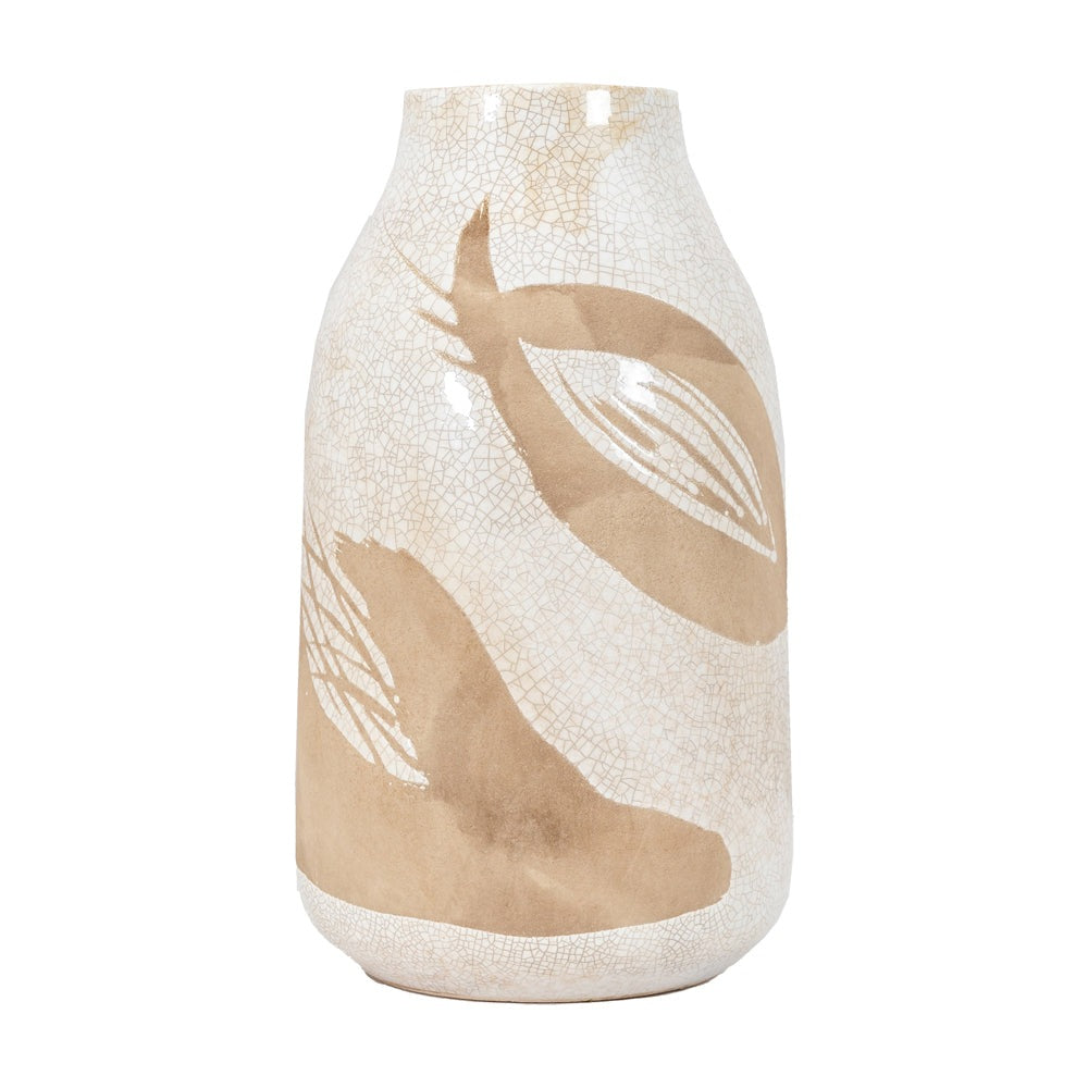 Gallery Interiors Yoya Vase in Reactive White & Brown