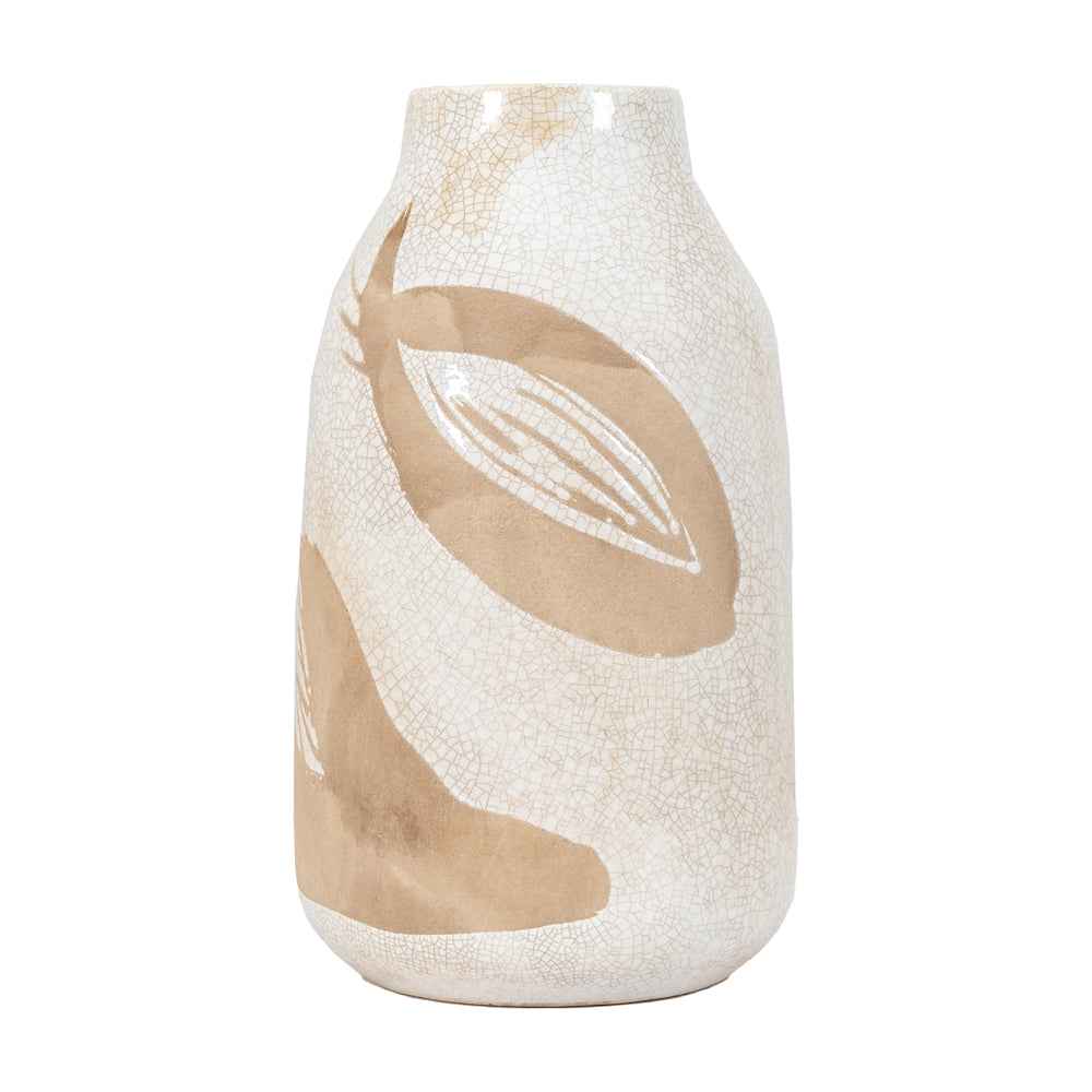 Gallery Interiors Yoya Vase in Reactive White & Brown