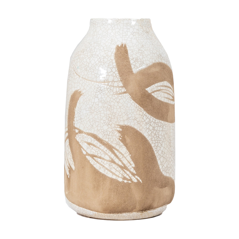 Gallery Interiors Yoya Vase in Reactive White & Brown