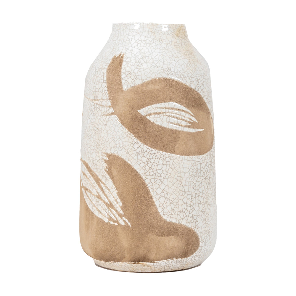 Gallery Interiors Yoya Vase in Reactive White & Brown