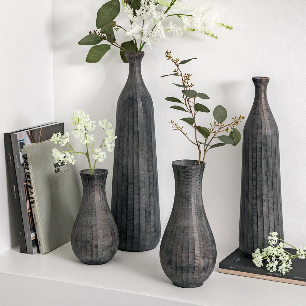 Gallery Interiors Sinead Fluted Vase in Antique Grey M