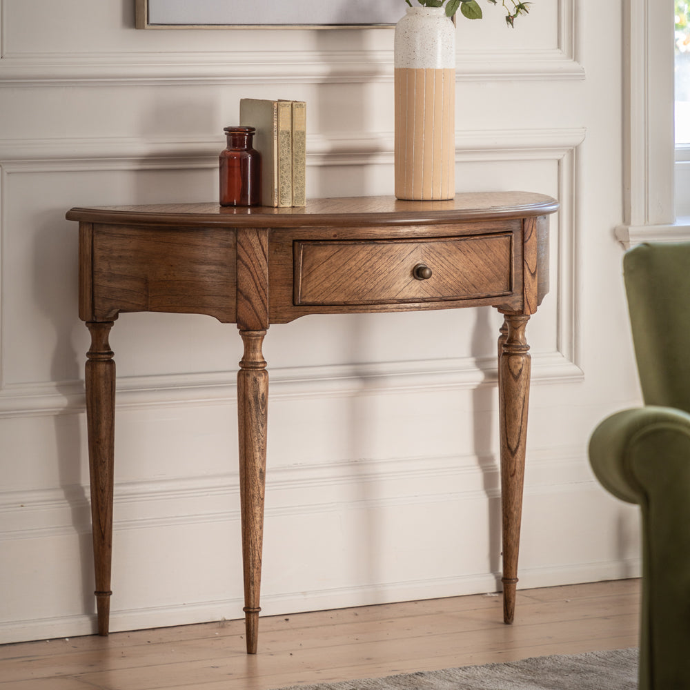 Gallery Interiors Highgate Demi Lune Table in Natural Wood