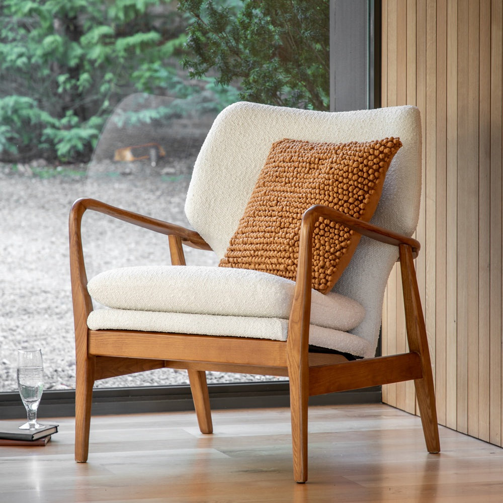 Cream and wood discount armchair