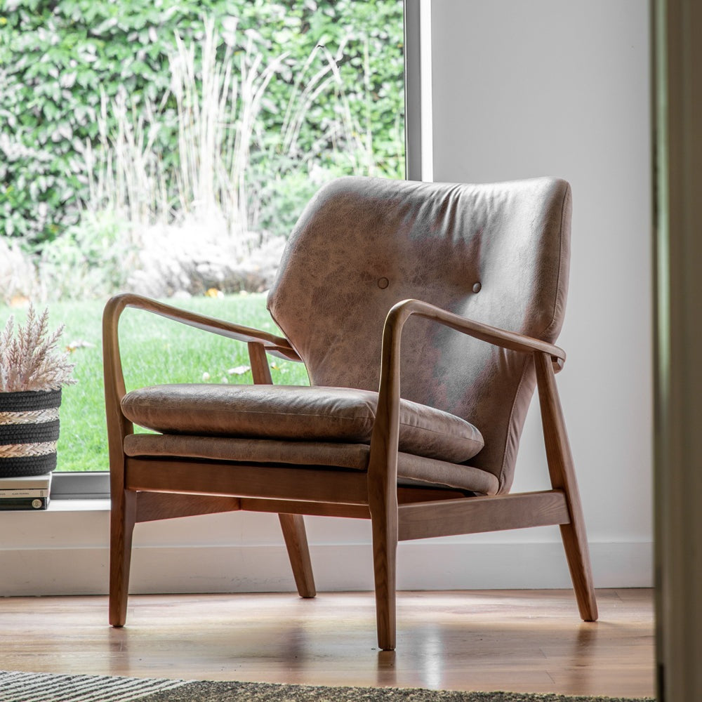 Gallery Interiors Kensal Armchair in Brown Leather