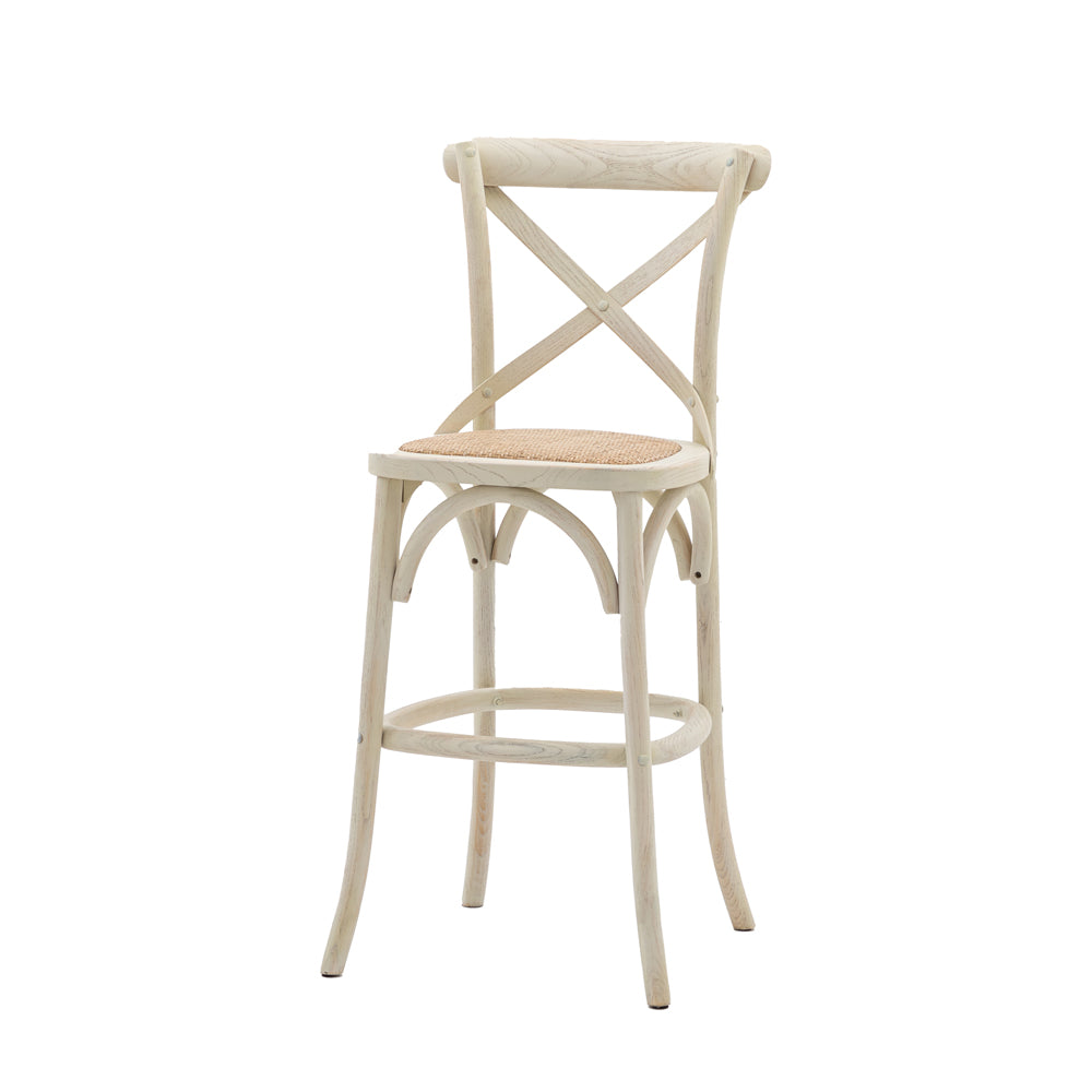 Gallery Interiors Set of 2 Café Bar Stools in White & Rattan Weathered Finish