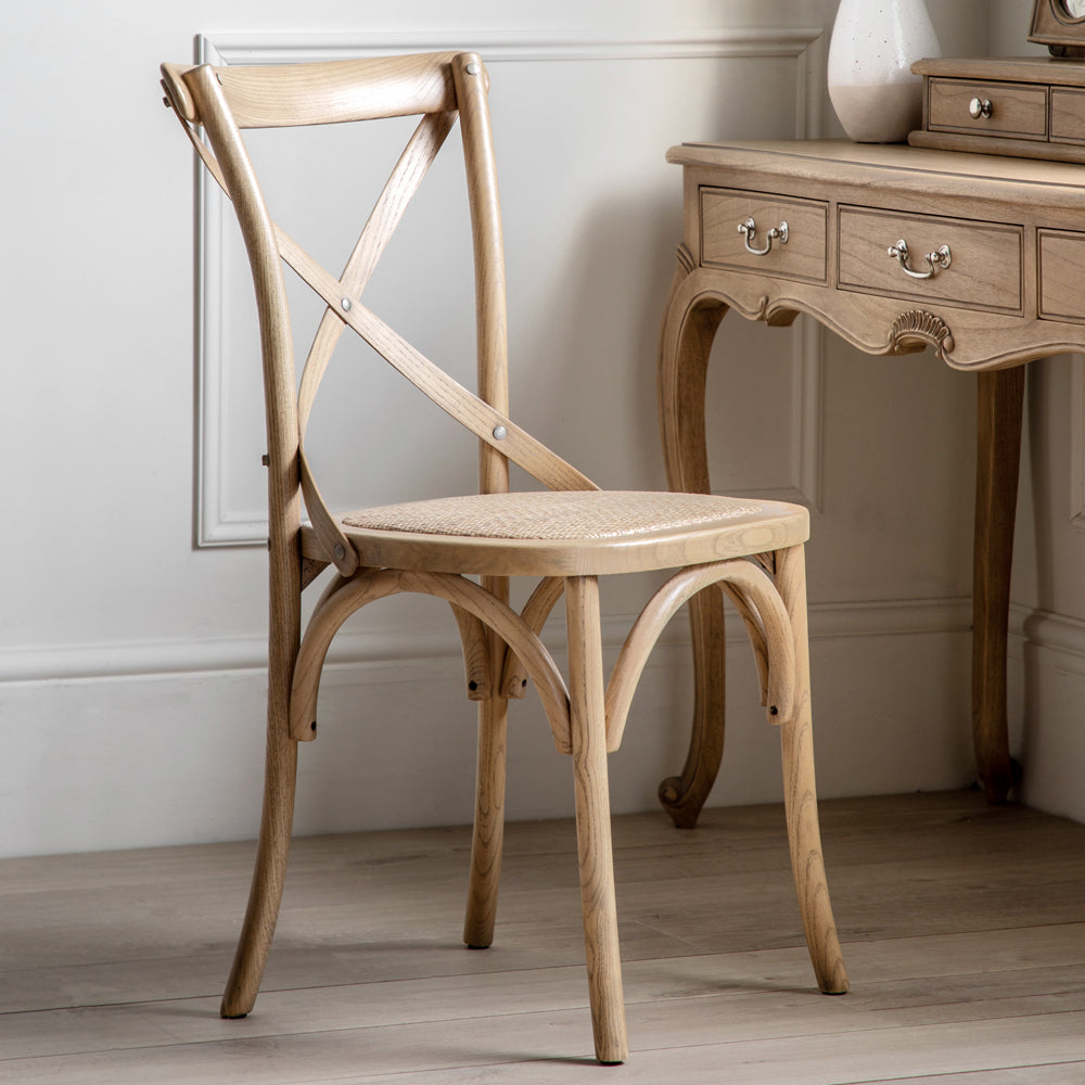 Gallery Interiors Set of 2 Café Dining Chairs - Rattan & Natural Oak