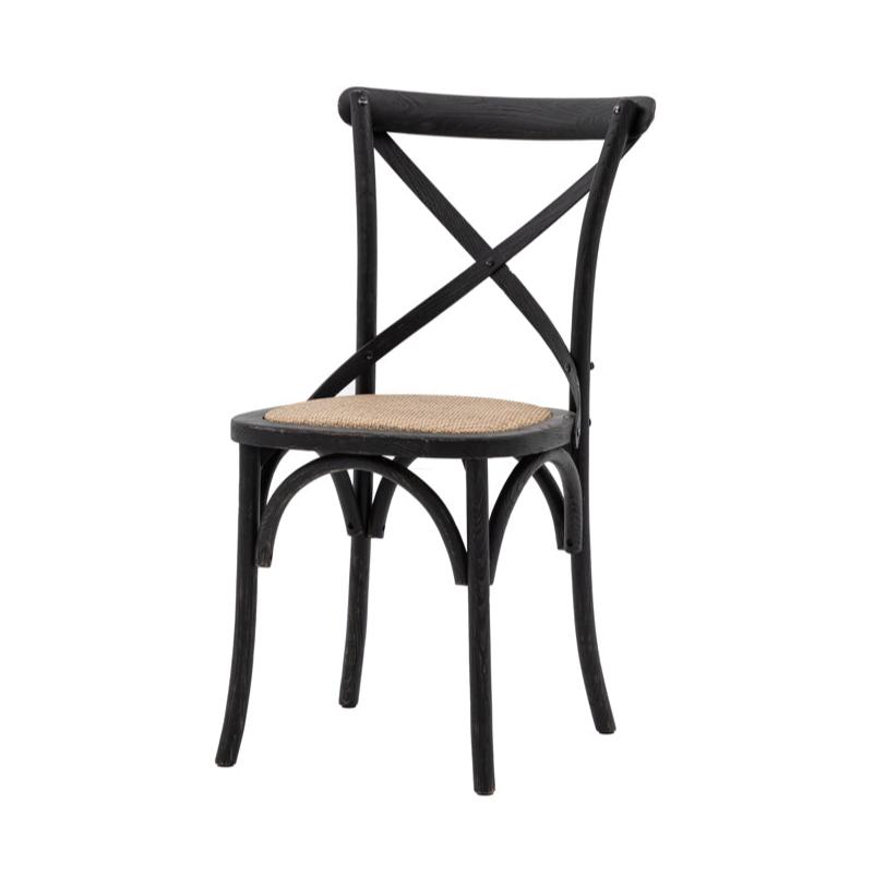 Gallery Interiors Set of 2 Café Dining Chairs - Rattan & Black Oak