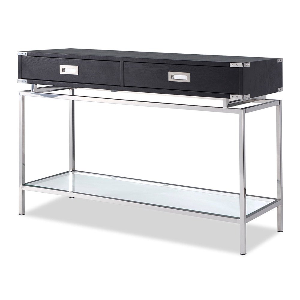  LiangAndEimilLarge-Liang & Eimil Genoa Console Table Polished Stainless Steel-Black 65 