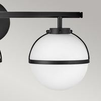 Hinkley Hollis 3 Light Wall Light in Black & Opal Glass