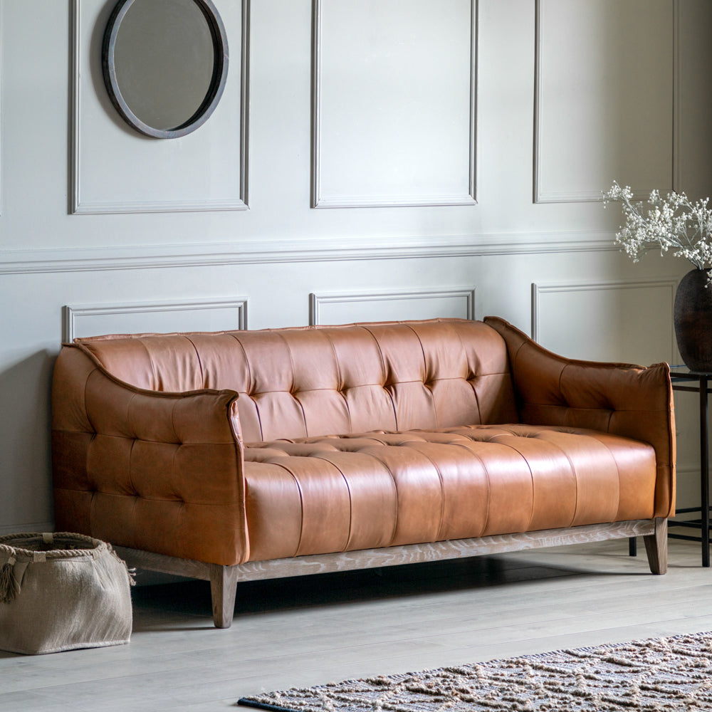 Gallery Interiors Hudson Living Ecclestone 3 Seater Sofa in Tan Leather