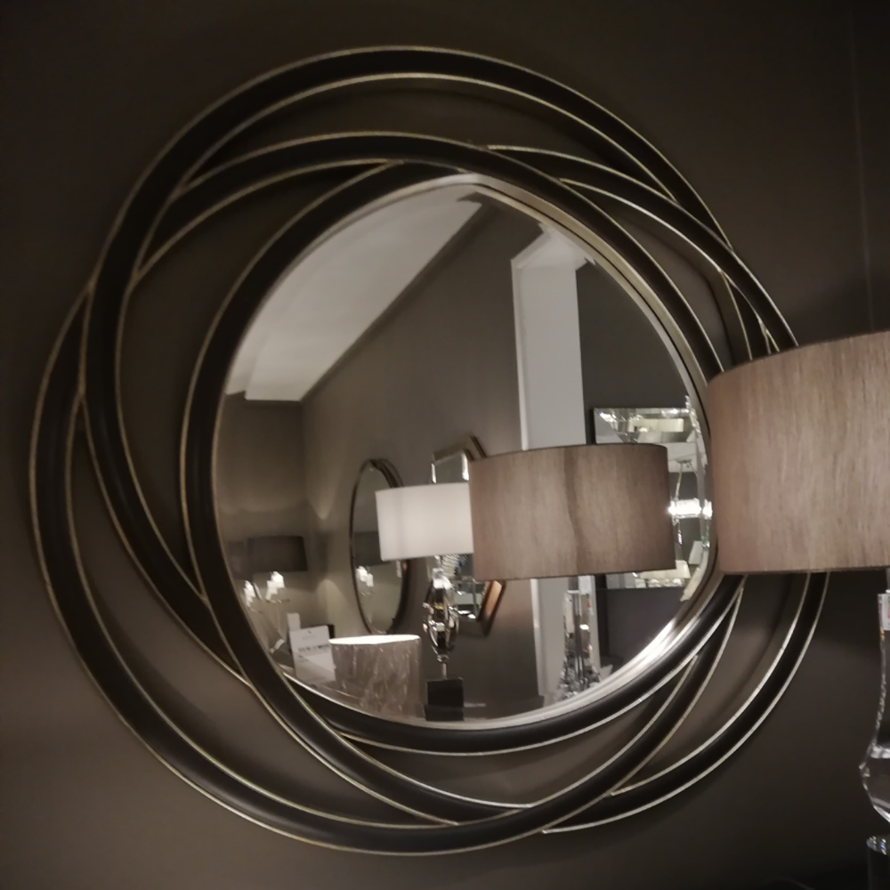 RV Astley Dove Round Mirror In Walnut And Champagne Silver