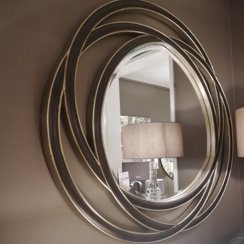 RV Astley Dove Round Mirror In Walnut And Champagne Silver