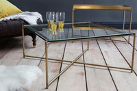 Gillmore Iris Clear Glass Top & Brass Frame Square Coffee Table